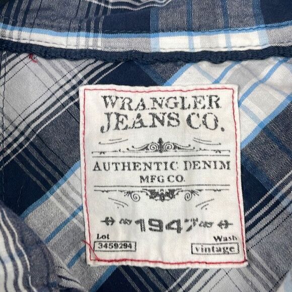 Wrangler Jeans Co Men's Plaid Cotton Casual Button-Up Shirt Blue Size XL - Picture 5 of 9